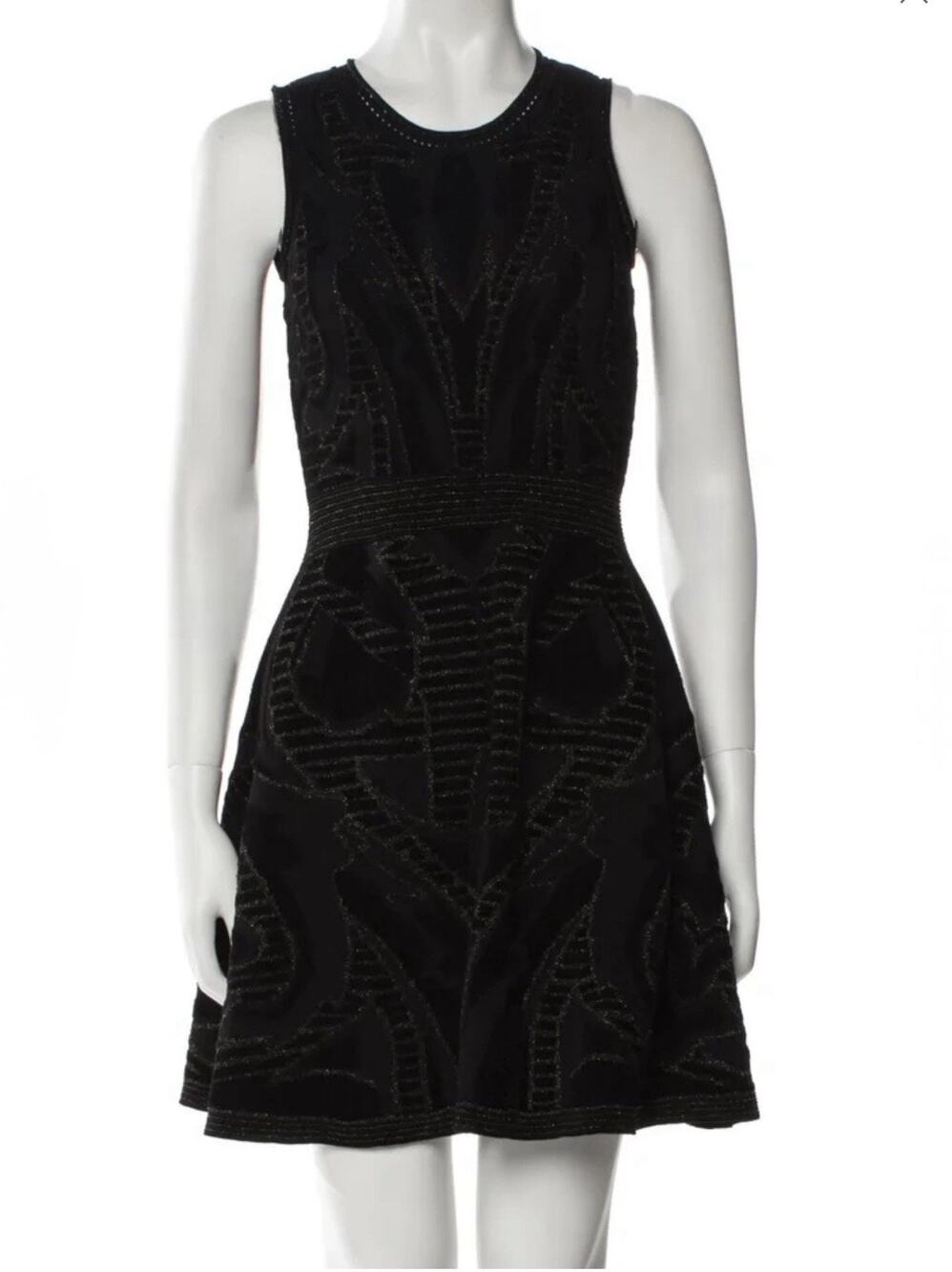 Sandro Paris Black Sleeveless Metallic Knit Mini Dress - L Textured Knit Office